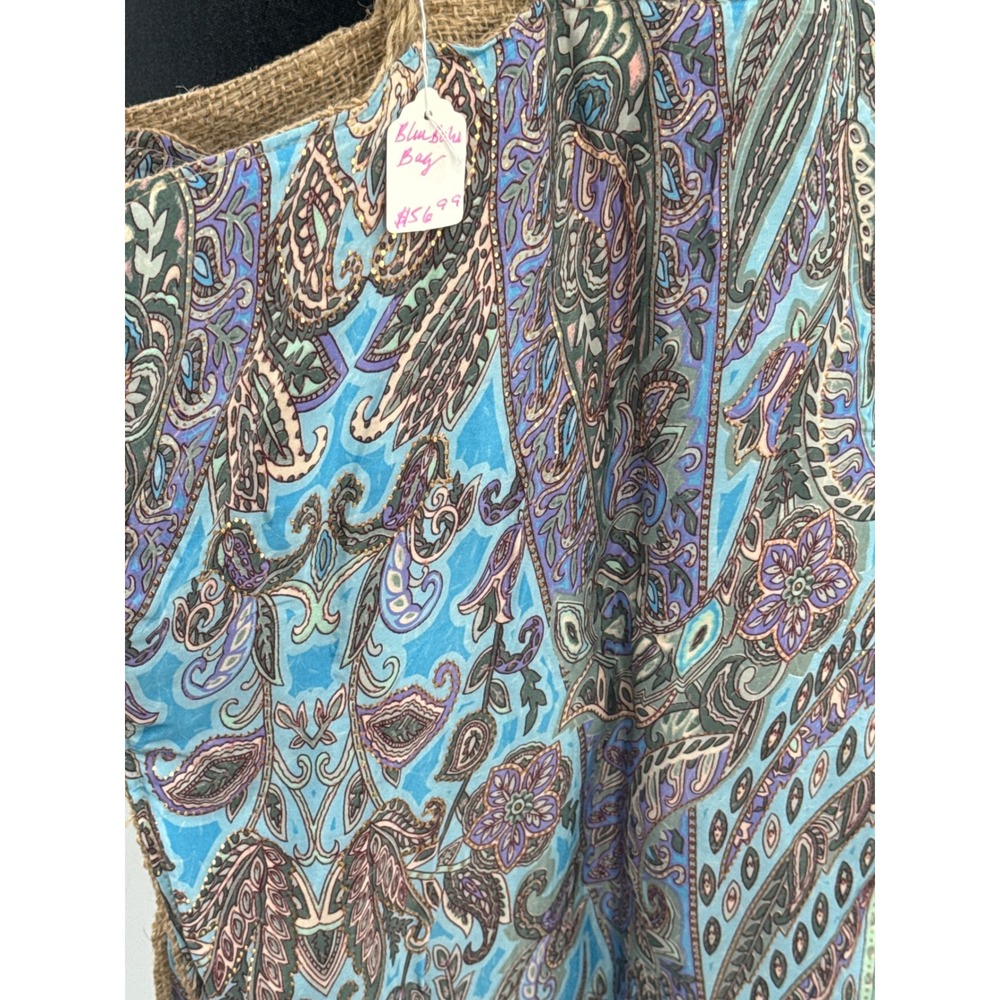Karma Highway Blue Paisley Burlap Tote Bag Large Boho Rope Handle Shoulder Bag